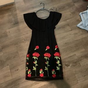 Black rose off the shoulder dress